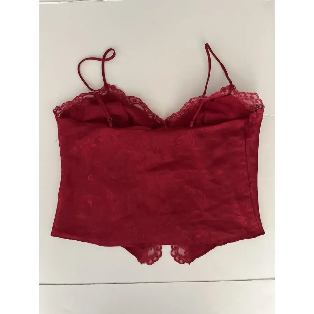 Victorias Secret Camisole Medium Gold Label Red Lace Vintage Coquette Romantic - Picture 7 of 7